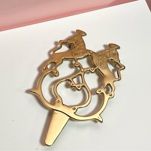 Vintage Victorian mid century gold brass lion trivet